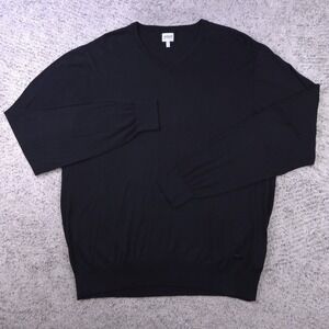 Armani Collezioni Sweater Mens XXL Pullover V-Neck Silk Cotton Blend Knit Black